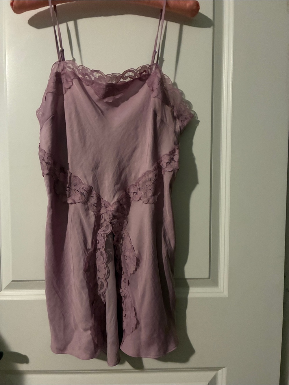 NWOT Lilac Lace-Trim Satin Slip Blouse